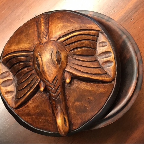 Vintage Hand Carved Wooden Elephant Storage Box